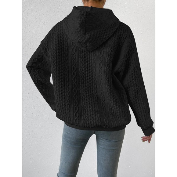 Minimalist Drop Shoulder Drawstring cable knit hoodie Sweatshirt - Picture 6 of 8